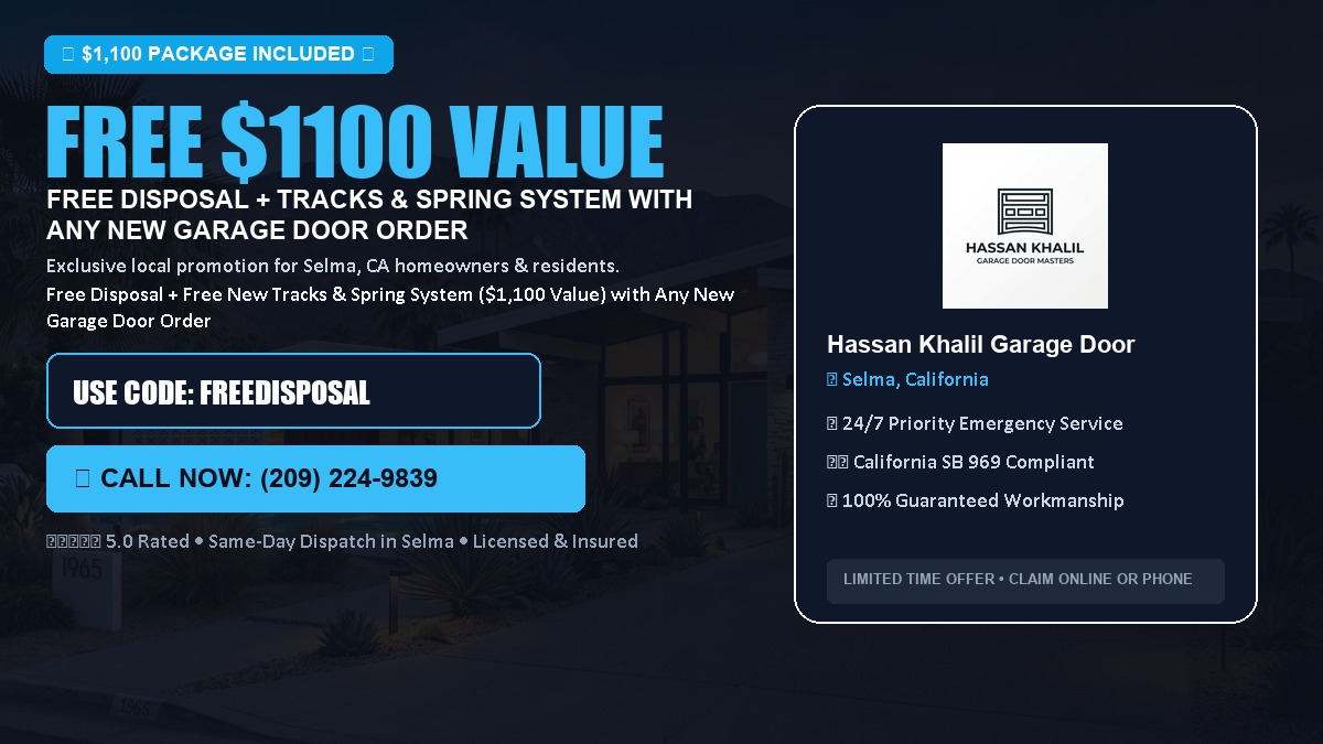 Free Disposal + Free New Tracks & Spring System with Any New Garage Door Order ($1100 Value) in Selma, CA