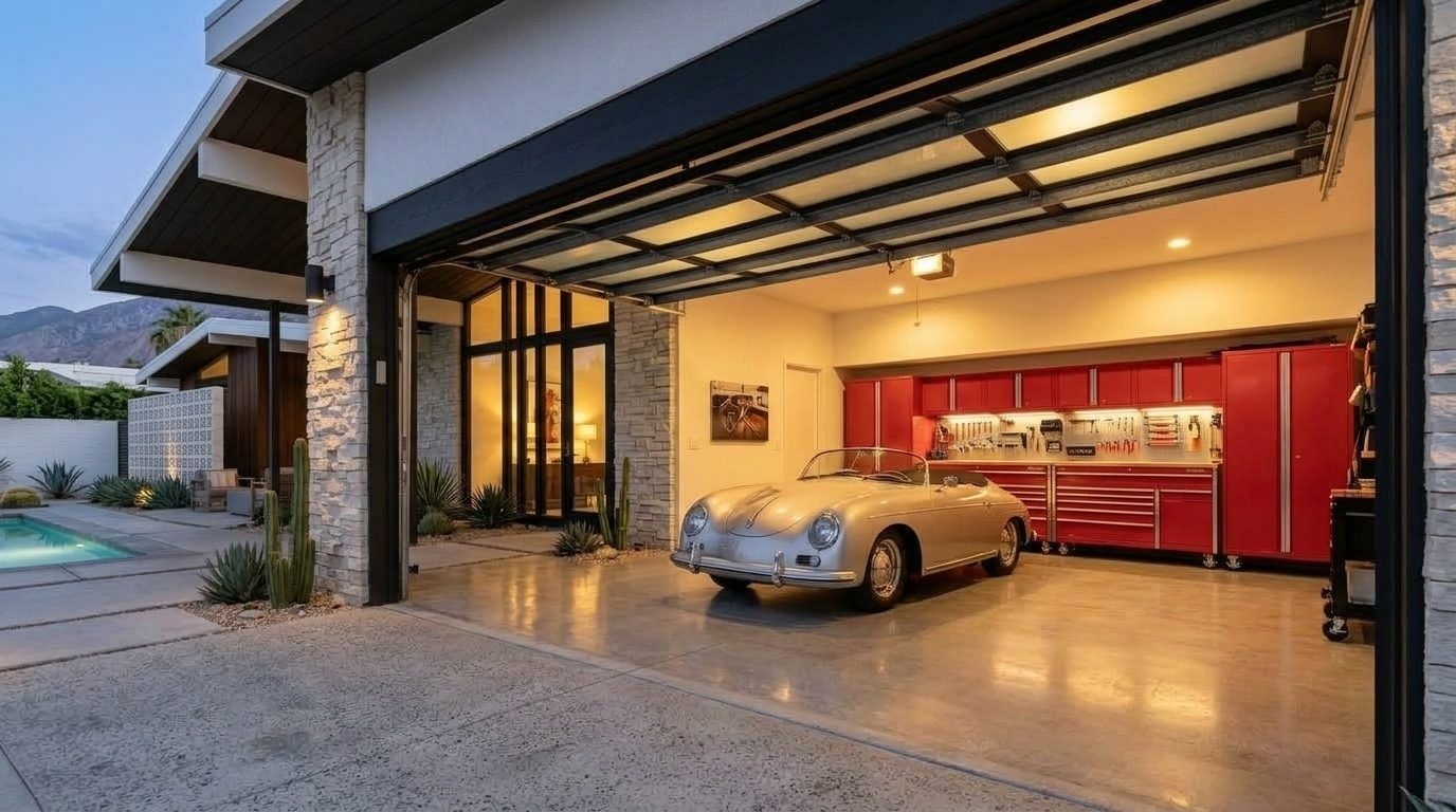 Hassan Khalil Garage Door Masters Interior View of Custom Garage Door Overhead and Workshop